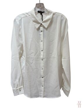 NEW David Lerner Snake White Snap Button Long Sleeve Blouse - Women's Large